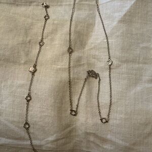 Silver Clover Chain Necklace and Bracelet Set